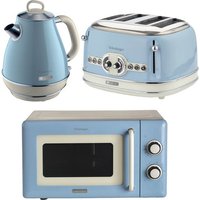 ARIETE Vintage ARPK63 Microwave, Jug Kettle & 4-Slice Toaster Bundle - Blue