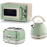 ARIETE Vintage ARPK68 Microwave, Traditional Kettle & 4-Slice Toaster Bundle - Green